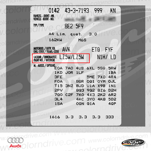 AUDI paint code label example 1